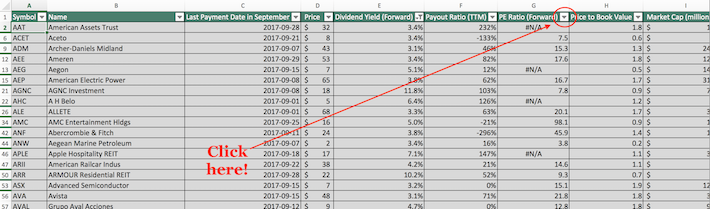 September Dividend Stocks Excel Tutorial 7